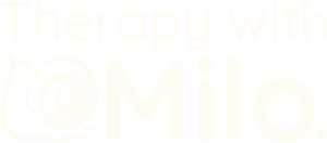 A logo that says "Therapy with Milo" and has a picture of a snail.